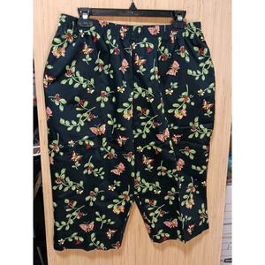 Bon Worth PL Ladies Black Pedal Pusher Pants Full Elastic Waist Pull-On Butterfl